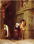 Stable Paintings - Leading the Horse from Stable by Frederick Arthur Bridgman